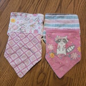 Bandana Bibs Baby Girl Raccoon Bib Pink Flowers Butterflies Terry Cloth Set 4